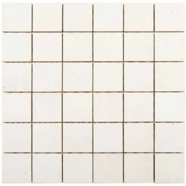 W3554 Mosaique Terre De Zellige 4.95X4.95 Cm Sur Plaque De 30.5X30.5 Cm 01 Blanc Neige