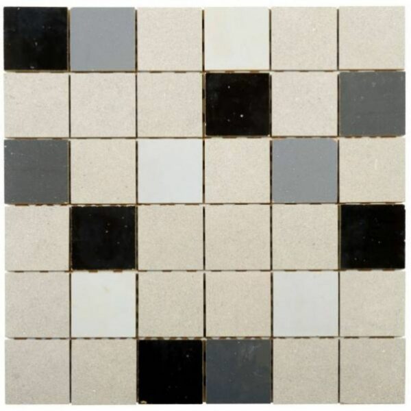 W3564 Mosaique Terre De Zellige 4.95X4.95 Cm Mix Gris + Pierre 30.5X30.5 Cm