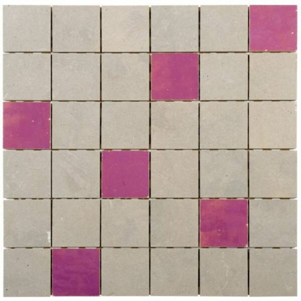 W3567 Mosaique Terre De Zellige 4.95X4.95 Cm Mix Violet + Pierre 30.5X30.5 Cm