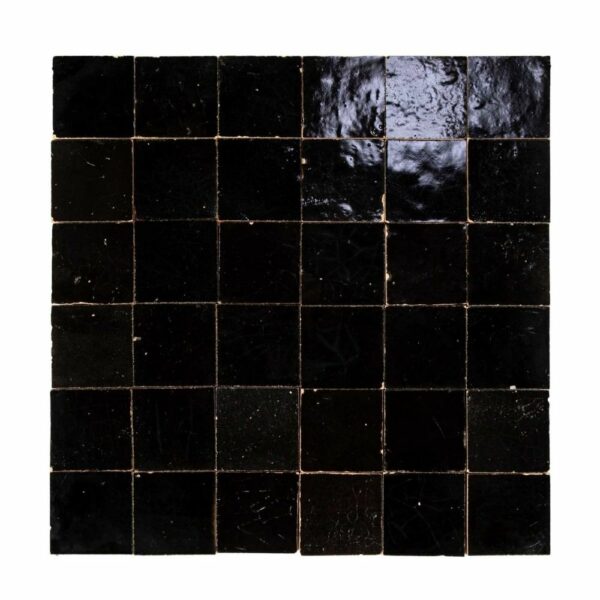 W3571 Mosaique Terre De Zellige 5X5 Cm Sur Plaque De 05 Noir Sans Joint