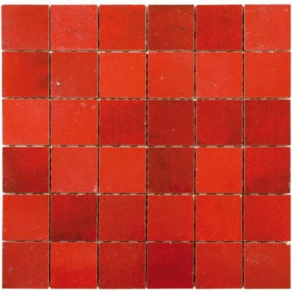 W3572 Mosaique Terre De Zellige 4.95X4.95 Cm Sur Plaque De 30.5X30.5 Cm Rouge