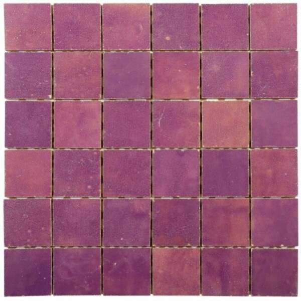 W3575 Mosaique Terre De Zellige 4.95X4.95 Cm Sur Plaque De 30.5X30.5 Cm Violet