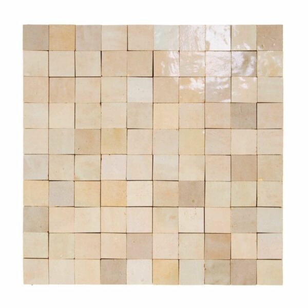 W4013 Mosaique Terre De Zellige 3X3 Cm Sur Plaque De 30.5X30.5 Cm 26 Beige Gris