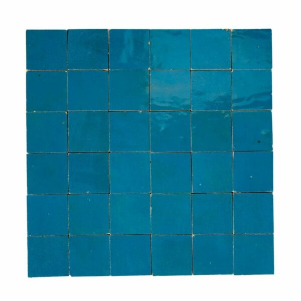 W4025 Mosaique Terre De Zellige 5X5 Cm Sur Plaque De 30X30 Cm 08 Bleu Turquoise