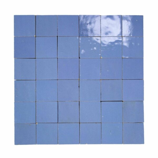 W4037 Mosaique Terre De Zellige 5X5 Cm Sur Plaque De 30X30 Cm 34 Bleu Azur