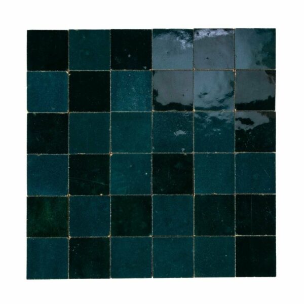 W4046 Mosaique Terre De Zellige 5X5 Cm Sur Plaque De 30X30 Cm 59 Bleu Pétrole