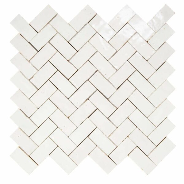 W4056 Mosaique Terre De Zellige 2.4X4.9 Cm Chevron 28.3X27.5 Cm 01 Blanc Neige