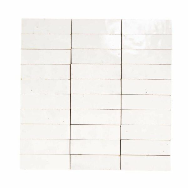 W4058 Mosaique Terre De Zellige 3X10 Cm Sur Plaque De 30.3X30 Cm 01 Blanc Neige