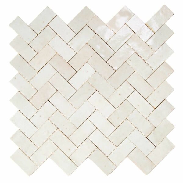 W4060 Mosaique Terre De Zellige 2.4X4.9 Cm Chevron 28.3X27.5 Cm 02 Blanc Fes