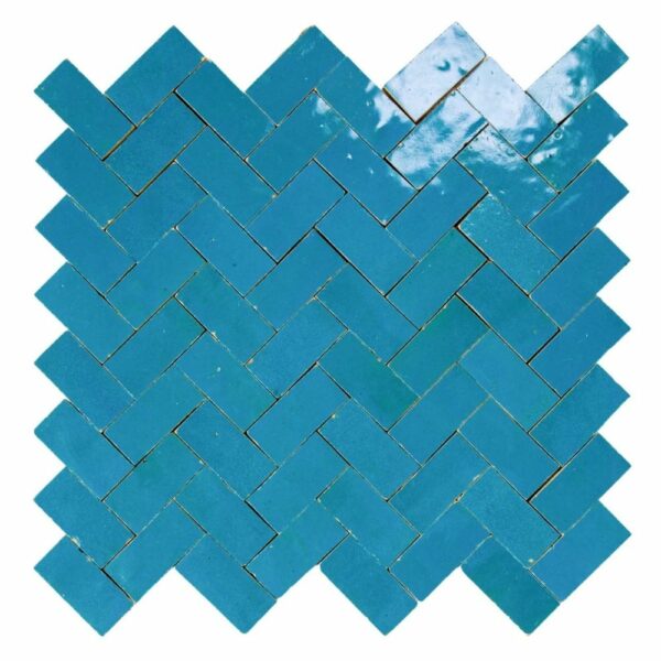 W4064 Mosaique Terre De Zellige 2.4X4.9 Cm Chevron 28.3X27.5 Cm 08 Bleu Turquoise