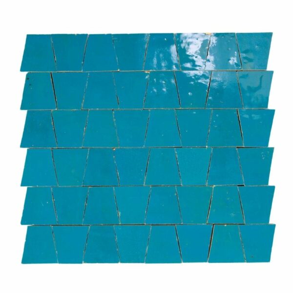 W4067 Mosaique Terre De Zellige Forme Trapeze 3.1X4.9 Cm 32.5X30 Cm 08 Bleu Turquoise