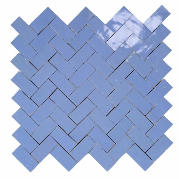 W4080 Mosaique Terre De Zellige 2.4X4.9 Cm Chevron 28.3X27.5 Cm 34 Bleu Azur