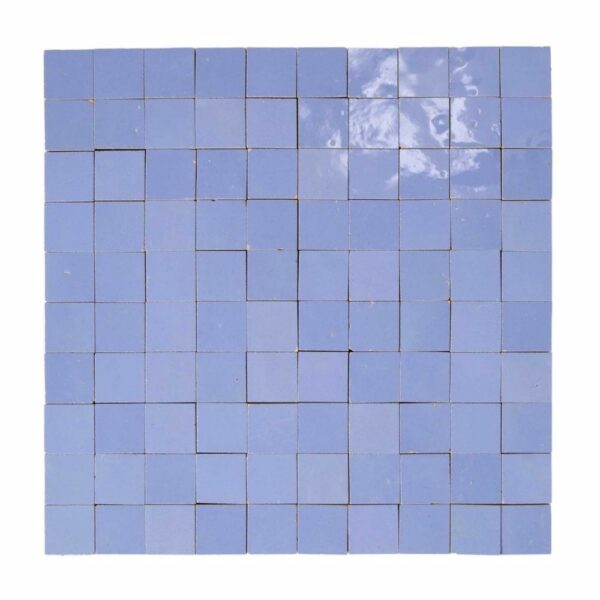 W4081 Mosaique Terre De Zellige 3X3 Cm Sur Plaque De 30.5X30.5 Cm 34 Bleu Azur