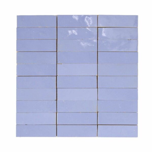 W4082 Mosaique Terre De Zellige 3X10 Cm Sur Plaque De 30.3X30 Cm 34 Bleu Azur