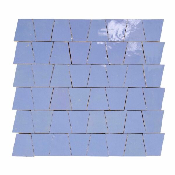 W4083 Mosaique Terre De Zellige Forme Trapeze 3.1X4.9 Cm 32.5X30 Cm 34 Bleu Azur