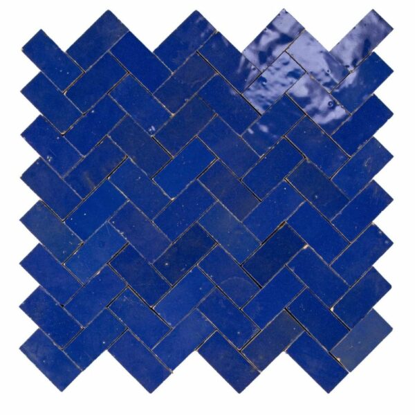 W4084 Mosaique Terre De Zellige 2.4X4.9 Cm Chevron 28.3X27.5 Cm 38 Bleu France