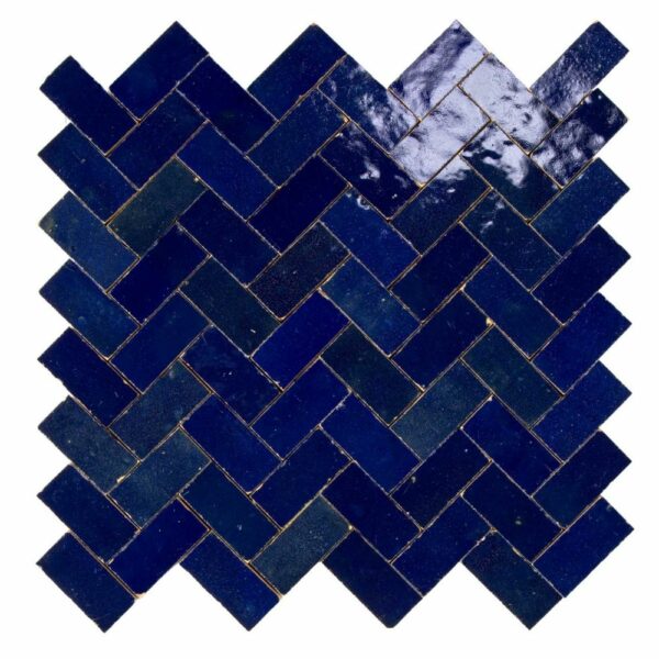 W4088 Mosaique Terre De Zellige 2.4X4.9 Cm Chevron 28.3X27.5 Cm 39 Bleu Nuit