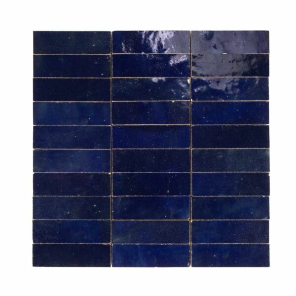 W4090 Mosaique Terre De Zellige 3X10 Cm Sur Plaque De 30.3X30 Cm 39 Bleu Nuit