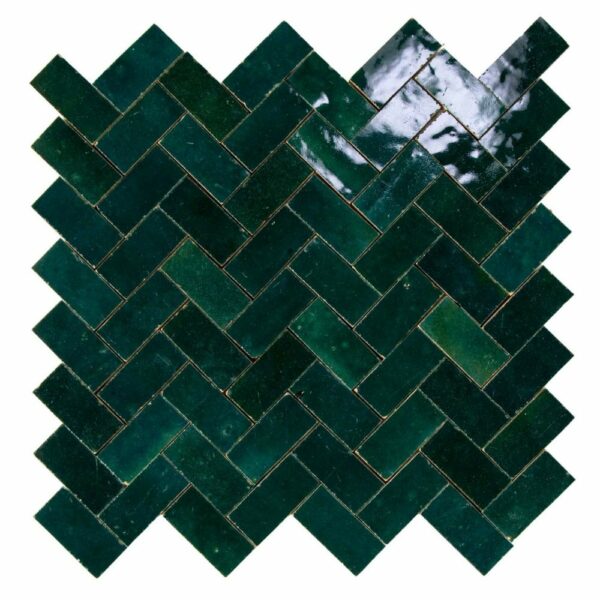 W4092 Mosaique Terre De Zellige 2.4X4.9 Cm Chevron 28.3X27.5 Cm 59 Bleu Pétrole