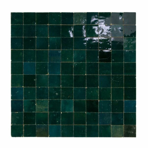 W4093 Mosaique Terre De Zellige 3X3 Cm Sur Plaque De 30.5X30.5 Cm 59 Bleu Pétrole