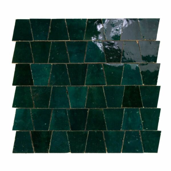 W4095 Mosaique Terre De Zellige Forme Trapeze 3.1X4.9 Cm 32.5X30 Cm 59 Bleu Pétrole