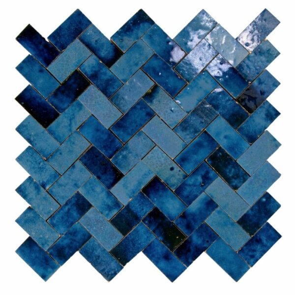 W4104 Mosaique Terre De Zellige 2.4X4.9 Cm Chevron 28.3X27.5 Cm 37 Magic Bleu