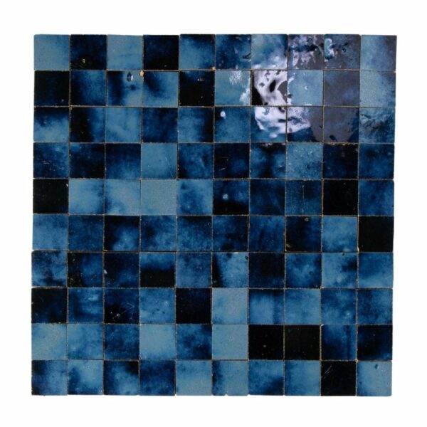 W4105 Mosaique Terre De Zellige 3X3 Cm Sur Plaque De 30.5X30.5 Cm 37 Magic Bleu