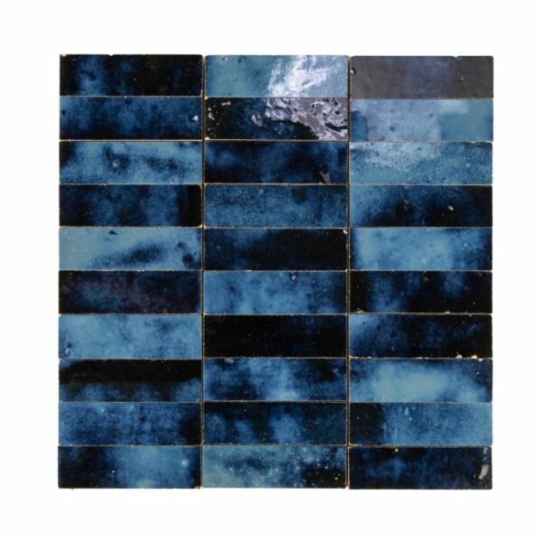 W4106 Mosaique Terre De Zellige 3X10 Cm Sur Plaque De 30.3X30 Cm 37 Magic Bleu