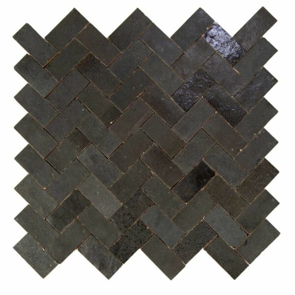 W4118 Mosaique Terre De Zellige 2.4X4.9 Cm Chevron 28.3X27.5 Cm 49 Carbone