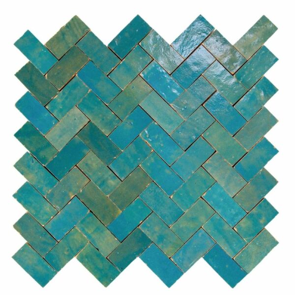 W4164 Mosaique Terre De Zellige 2.4X4.9 Cm Chevron 28.3X27.5 Cm 33 Lazuli