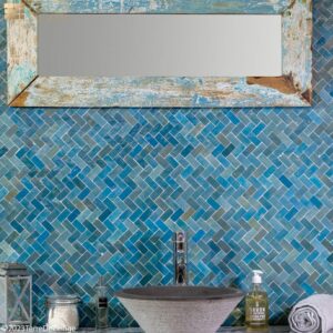 W4164 Mosaique Terre De Zellige 2.4X4.9 Cm Chevron 28.3X27.5 Cm 33 Lazuli