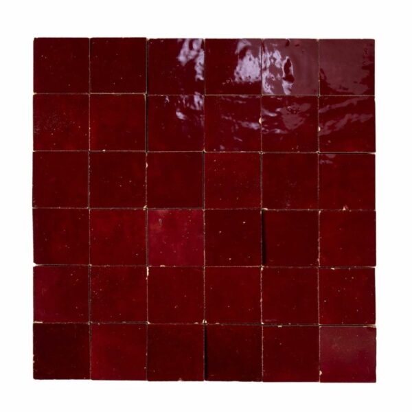 W4169 Mosaique Terre De Zellige 5X5 Cm Sur Plaque De 30X30 Cm 19 Lie de Vin