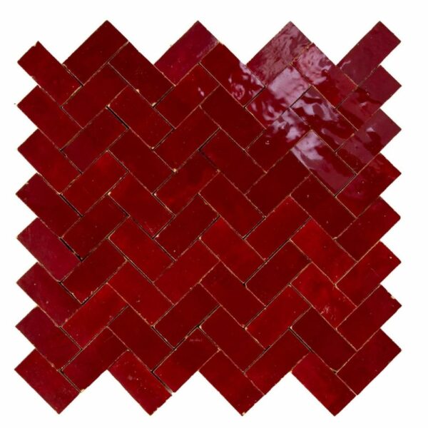 W4172 Mosaique Terre De Zellige 2.4X4.9 Cm Chevron 28.3X27.5 Cm 19 Lie de Vin