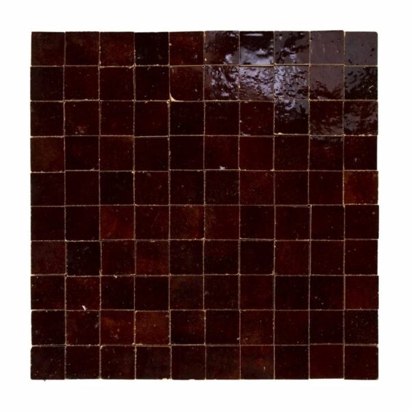 W4181 Mosaique Terre De Zellige 3X3 Cm Sur Plaque De 30.5X30.5 Cm 07 Marron Foncé