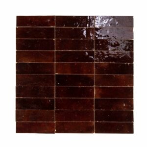 W4182 Mosaique Terre De Zellige 3X10 Cm Sur Plaque De 30.3X30 Cm 07 Marron Foncé