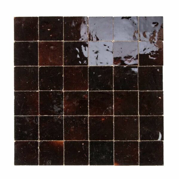 W4189 Mosaique Terre De Zellige 5X5 Cm Sur Plaque De 30X30 Cm 13 Café Noir