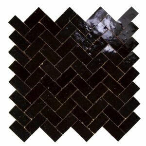 W4195 Mosaique Terre De Zellige 2.4X4.9 Cm Chevron 28.3X27.5 Cm 05 Noir