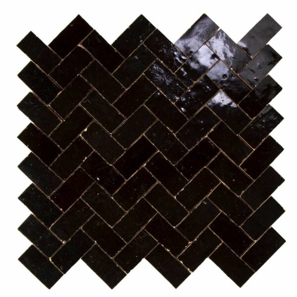 W4195 Mosaique Terre De Zellige 2.4X4.9 Cm Chevron 28.3X27.5 Cm 05 Noir