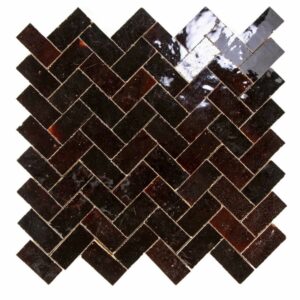 W4199 Mosaique Terre De Zellige 2.4X4.9 Cm Chevron 28.3X27.5 Cm 13 Café Noir