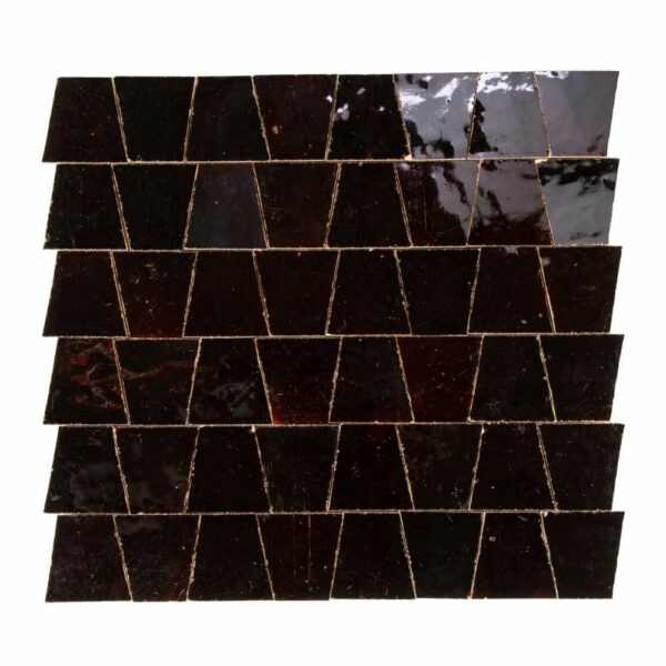 W4202 Mosaique Terre De Zellige Forme Trapeze 3.1X4.9 Cm 32.5X30 Cm 13 Café Noir