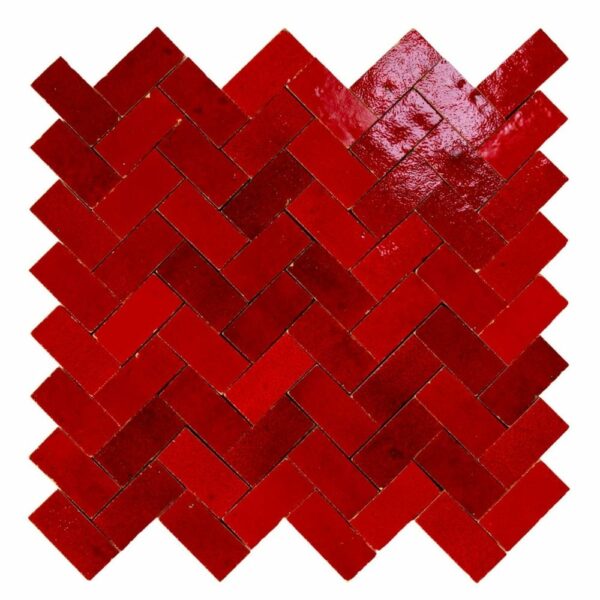 W4237 Mosaique Terre De Zellige 2.4X4.9 Cm Chevron 28.3X27.5 Cm 46 Rouge Pétillant