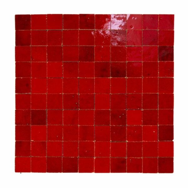 W4238 Mosaique Terre De Zellige 3X3 Cm Sur Plaque De 30.5X30.5 Cm 46 Rouge Pétillant