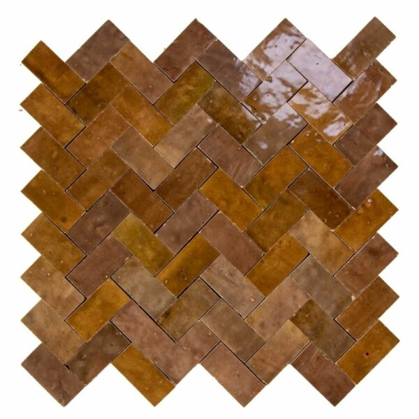 W4244 Mosaique Terre De Zellige 2.4X4.9 Cm Chevron 28.3X27.5 Cm 43 Taupe