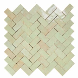 W4251 Mosaique Terre De Zellige 2.4X4.9 Cm Chevron 28.3X27.5 Cm Vert 42 Tilleul