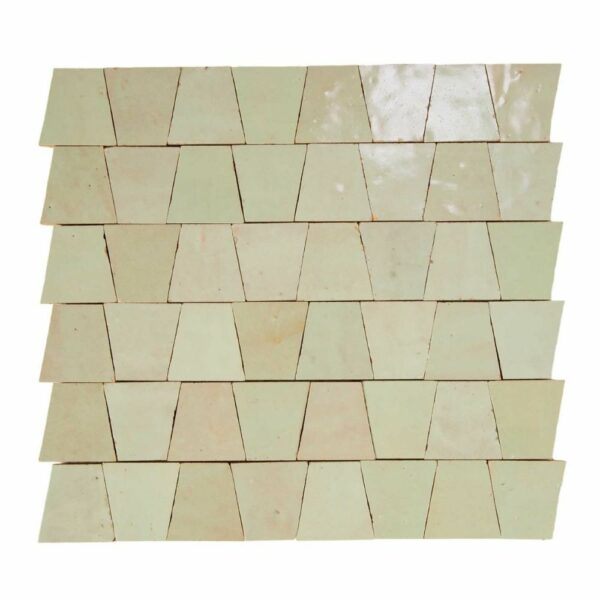 W4254 Mosaique Terre De Zellige Forme Trapeze 3.1X4.9 Cm 32.5X30 Cm Vert 42 Tilleul