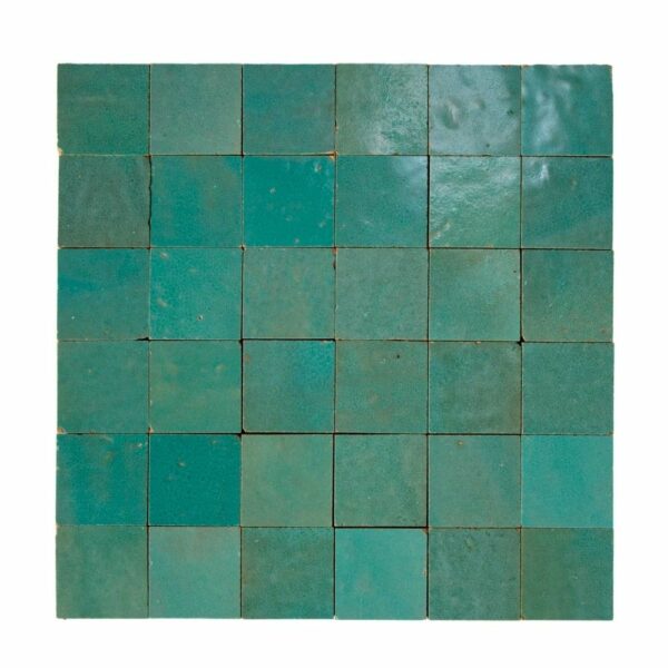 W4279 Mosaique Terre De Zellige 5X5 Cm Sur Plaque De 30X30 Cm 64 Vert Pacific