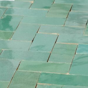 W4288 Mosaique Terre De Zellige 2.4X4.9 Cm Chevron 28.3X27.5 Cm 15 Vert d'Eau