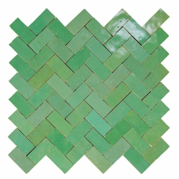 W4288 Mosaique Terre De Zellige 2.4X4.9 Cm Chevron 28.3X27.5 Cm 15 Vert d'Eau