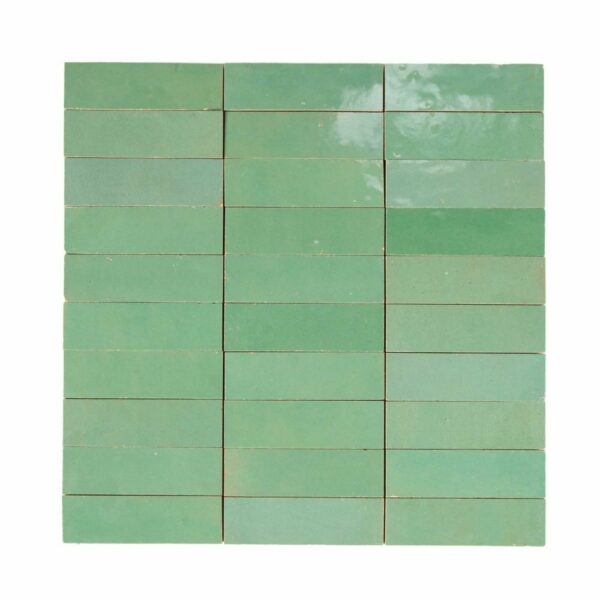 W4290 Mosaique Terre De Zellige 3X10 Cm Sur Plaque De 30.3X30 Cm 15 Vert d'Eau