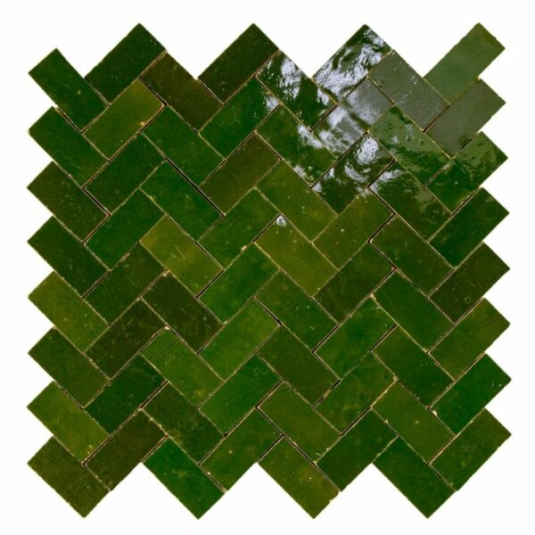 W4296 Mosaique Terre De Zellige 2.4X4.9 Cm Chevron 28.3X27.5 Cm 23 Vert Impérial